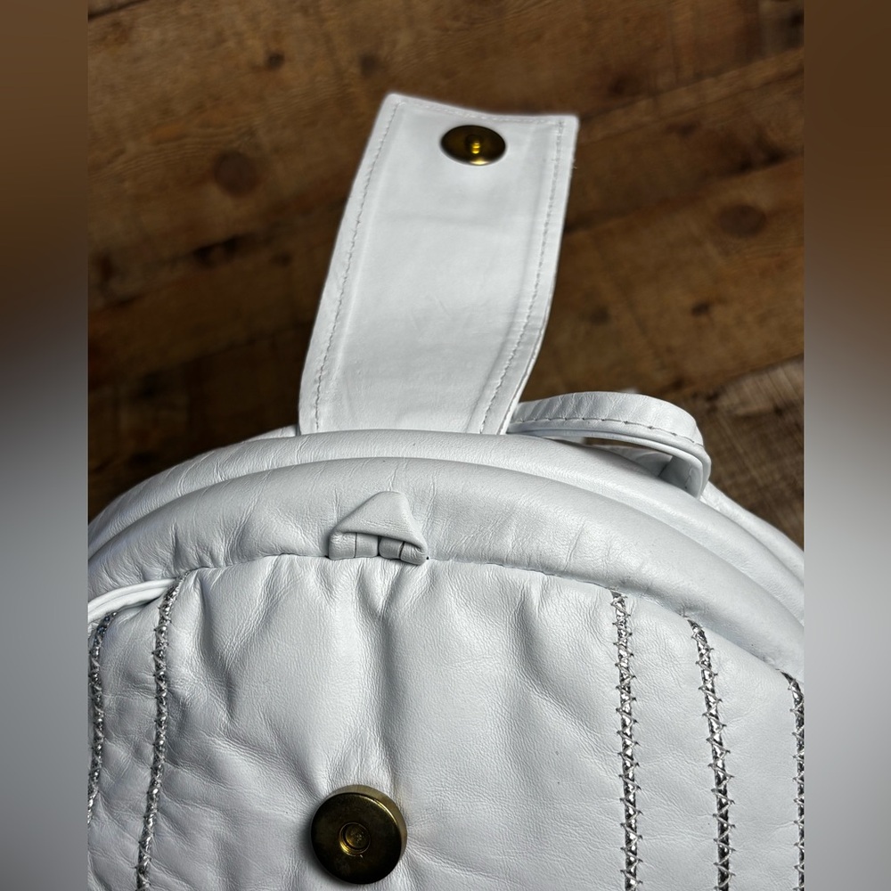 VTG Jeweled White Leather USA Purse 80s 90s Retro Colorful Bling Shoulder Bag - Picture 10 of 12
